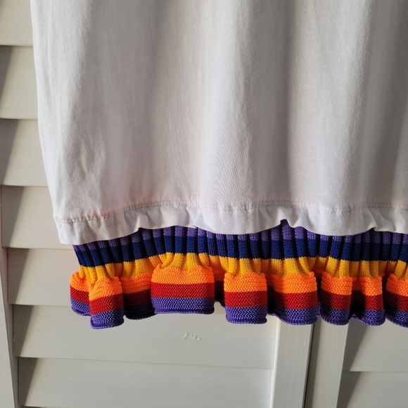 𝅺ZARA White With Rainbow Knit Hem Crew-neck Short-sleeves Cotton T-shirt Size L - Picture 2 of 9